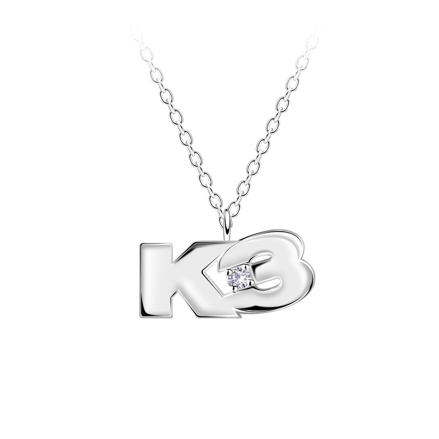 Zilveren ketting K3 collectie, K3 logo met kristal.