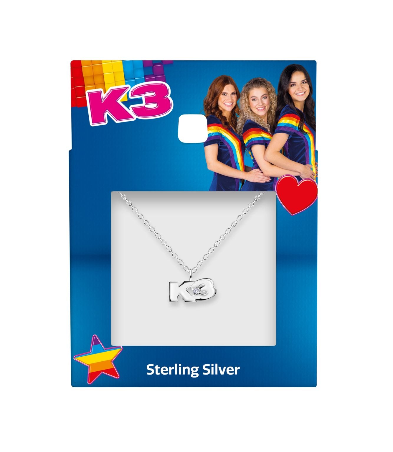 Zilveren ketting K3 collectie, K3 logo met kristal.