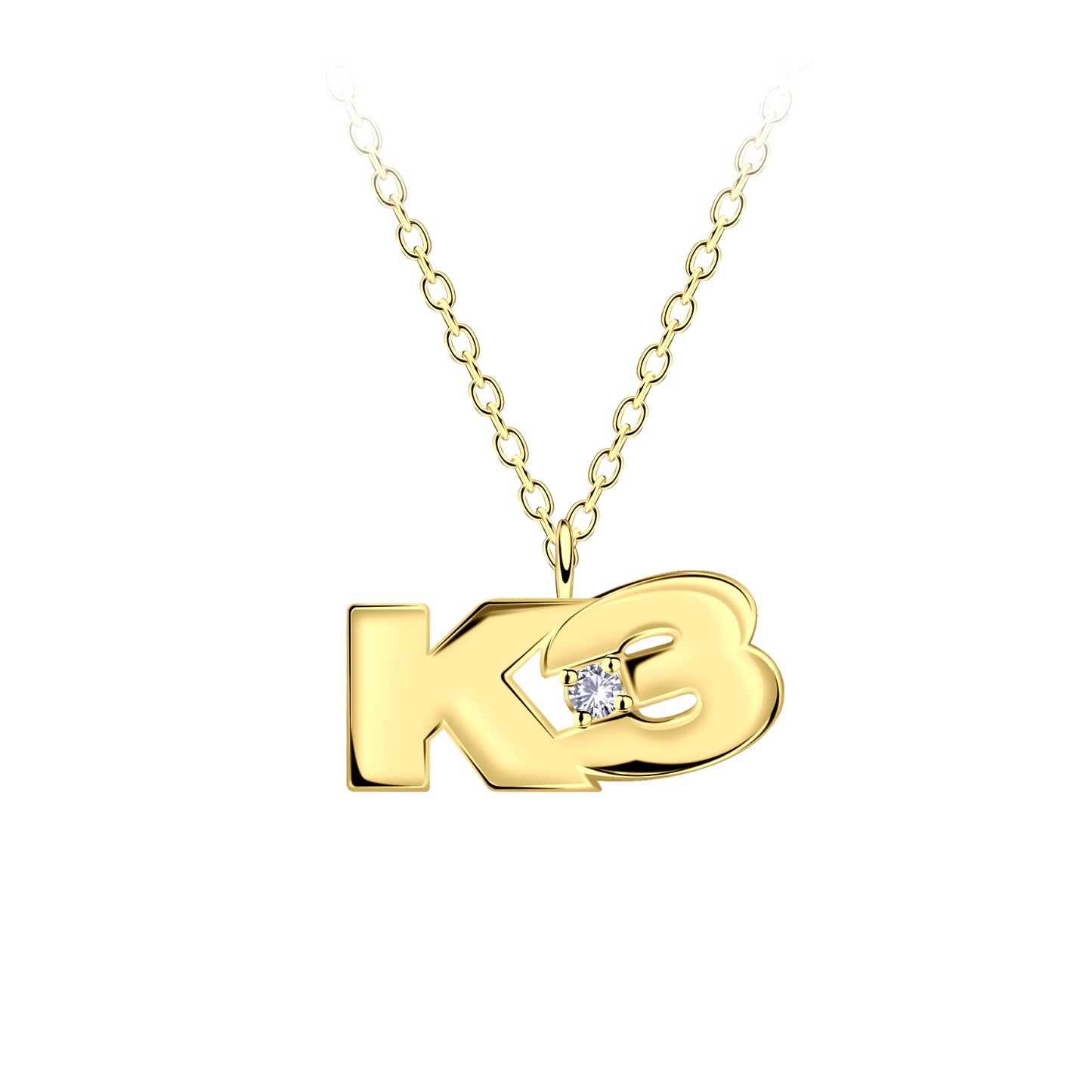 Goldplated ketting K3 collectie, K3 logo met kristal